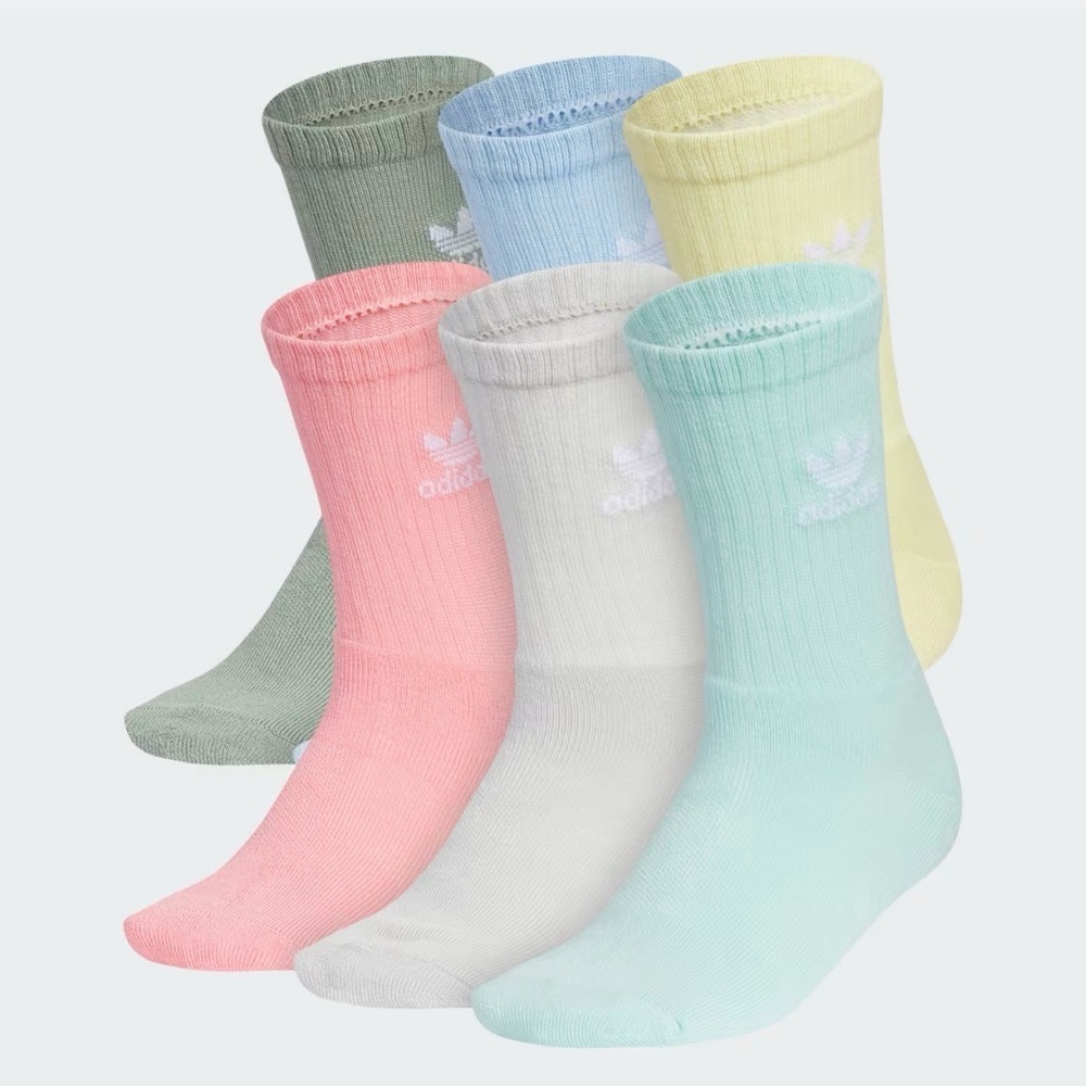 adidas Unisex Kids Crew Socks 6 Pairs Multicolor Moisture Wicking Size M (2Y-5Y)